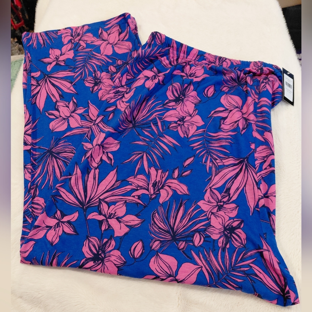 NWT Avenue Blue & Pink Tropical Print Straight Leg Pants